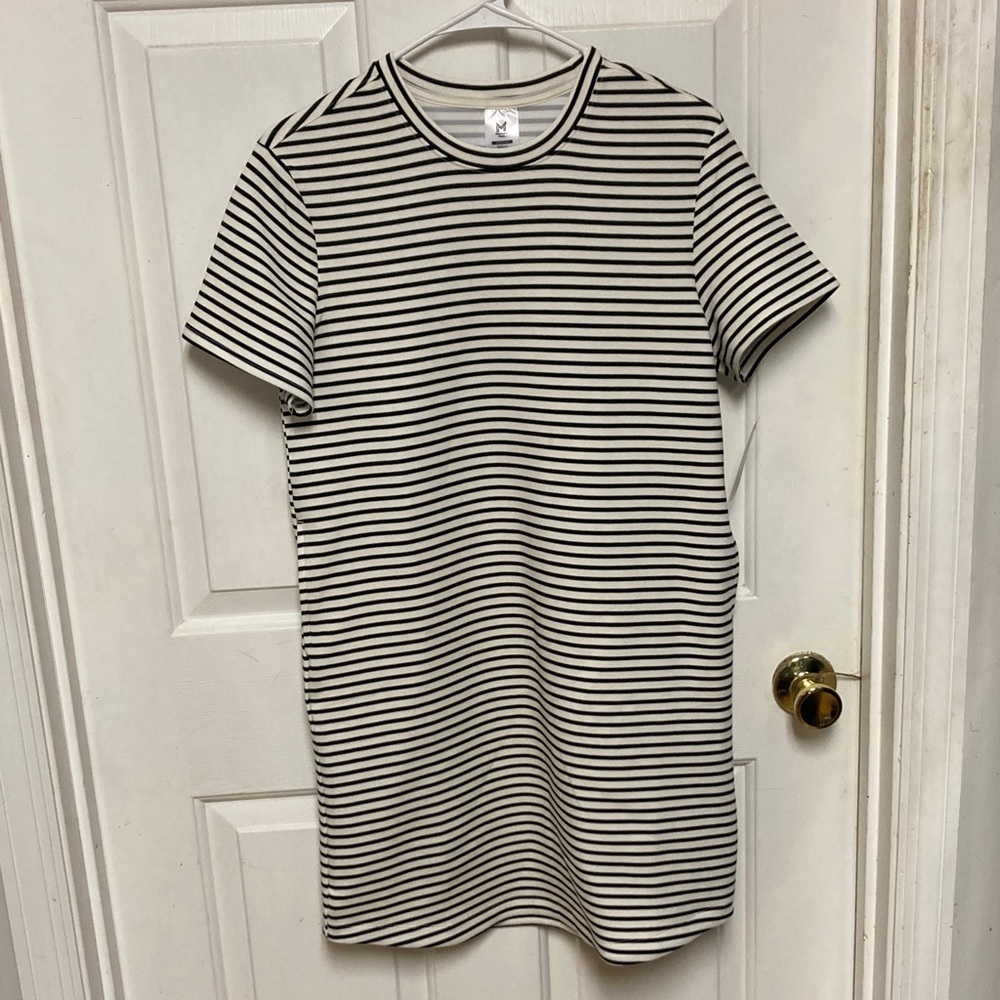 Member mark Striped Black and White Crewneck Mini Dress